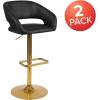 Flash Furniture Erik Contemporary Adjustable Height Barstool with Footrest and Rounded Mid-Back, Upholstered Bar or Counter Height Stool, Gray/Chrome(Black Vinyl/Gold Frame)
