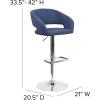 Flash Furniture Erik Contemporary Adjustable Height Barstool with Footrest and Rounded Mid-Back, Upholstered Bar or Counter Height Stool, Gray/Chrome(Blue Fabric/Chrome Frame)
