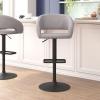 Flash Furniture Erik Contemporary Adjustable Height Barstool with Footrest and Rounded Mid-Back, Upholstered Bar or Counter Height Stool, Gray/Chrome(Gray Fabric/Black Frame)
