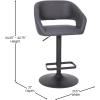 Flash Furniture Erik Contemporary Adjustable Height Barstool with Footrest and Rounded Mid-Back, Upholstered Bar or Counter Height Stool, Gray/Chrome(Gray Fabric/Black Frame)