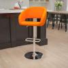 Flash Furniture Erik Contemporary Adjustable Height Barstool with Footrest and Rounded Mid-Back, Upholstered Bar or Counter Height Stool, Gray/Chrome(Orange Vinyl/Chrome Frame)