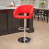 Flash Furniture Erik Contemporary Adjustable Height Barstool with Footrest and Rounded Mid-Back, Upholstered Bar or Counter Height Stool, Gray/Chrome(Red Vinyl/Chrome Frame)