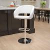 Flash Furniture Erik Contemporary Adjustable Height Barstool with Footrest and Rounded Mid-Back, Upholstered Bar or Counter Height Stool, Gray/Chrome(White Vinyl/Chrome Frame)