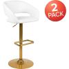 Flash Furniture Erik Contemporary Adjustable Height Barstool with Footrest and Rounded Mid-Back, Upholstered Bar or Counter Height Stool, Gray/Chrome(White Vinyl/Gold Frame)