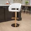 Flash Furniture Erik Contemporary Adjustable Height Barstool with Footrest and Rounded Mid-Back, Upholstered Bar or Counter Height Stool, Gray/Chrome(White/Gold Frame)