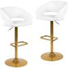 Flash Furniture Erik Contemporary Adjustable Height Barstool with Footrest and Rounded Mid-Back, Upholstered Bar or Counter Height Stool, Gray/Chrome(White Vinyl/Gold Frame)
