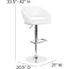Flash Furniture Erik Contemporary Adjustable Height Barstool with Footrest and Rounded Mid-Back, Upholstered Bar or Counter Height Stool, Gray/Chrome(White Vinyl/Chrome Frame)