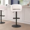 Flash Furniture Erik Contemporary Adjustable Height Barstool with Footrest and Rounded Mid-Back, Upholstered Bar or Counter Height Stool, Gray/Chrome(White Vinyl/Black Frame)
