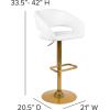 Flash Furniture Erik Contemporary Adjustable Height Barstool with Footrest and Rounded Mid-Back, Upholstered Bar or Counter Height Stool, Gray/Chrome(White Vinyl/Gold Frame)