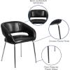 Flash Furniture Fusion Series LeatherSoft Upholstered Side Reception Chair, Retro Padded Lounge Chair for Living Room or Office, White(Black)