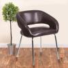 Flash Furniture Fusion Series LeatherSoft Upholstered Side Reception Chair, Retro Padded Lounge Chair for Living Room or Office, White(Brown)