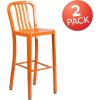 Flash Furniture Gael 30″ Commercial Metal Barstools with Footrest, Vertical Slat Back Bar Height Stools for Restaurants and Kitchens, Set of 2, Silver(Orange)