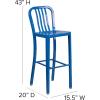 Flash Furniture Gael 30″ Commercial Metal Barstools with Footrest, Vertical Slat Back Bar Height Stools for Restaurants and Kitchens, Set of 2, Silver(Blue)