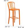 Flash Furniture Gael 30″ Commercial Metal Barstools with Footrest, Vertical Slat Back Bar Height Stools for Restaurants and Kitchens, Set of 2, Silver(Orange)