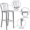 Flash Furniture Gael 30″ Commercial Metal Barstools with Footrest, Vertical Slat Back Bar Height Stools for Restaurants and Kitchens, Set of 2, Silver(Silver)