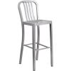 Flash Furniture Gael 30″ Commercial Metal Barstools with Footrest, Vertical Slat Back Bar Height Stools for Restaurants and Kitchens, Set of 2, Silver(Silver)