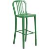 Flash Furniture Gael 30″ Commercial Metal Barstools with Footrest, Vertical Slat Back Bar Height Stools for Restaurants and Kitchens, Set of 2, Silver(Green)