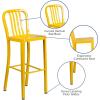 Flash Furniture Gael 30″ Commercial Metal Barstools with Footrest, Vertical Slat Back Bar Height Stools for Restaurants and Kitchens, Set of 2, Silver(Yellow)