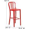 Flash Furniture Gael 30″ Commercial Metal Barstools with Footrest, Vertical Slat Back Bar Height Stools for Restaurants and Kitchens, Set of 2, Silver(Red)