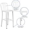 Flash Furniture Gael 30″ Commercial Metal Barstools with Footrest, Vertical Slat Back Bar Height Stools for Restaurants and Kitchens, Set of 2, Silver(White)
