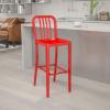 Flash Furniture Gael 30″ Commercial Metal Barstools with Footrest, Vertical Slat Back Bar Height Stools for Restaurants and Kitchens, Set of 2, Silver(Red)