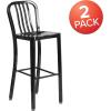 Flash Furniture Gael 30″ Commercial Metal Barstools with Footrest, Vertical Slat Back Bar Height Stools for Restaurants and Kitchens, Set of 2, Silver(Black)