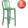 Flash Furniture Gael 30″ Commercial Metal Barstools with Footrest, Vertical Slat Back Bar Height Stools for Restaurants and Kitchens, Set of 2, Silver(Green)
