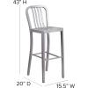 Flash Furniture Gael 30″ Commercial Metal Barstools with Footrest, Vertical Slat Back Bar Height Stools for Restaurants and Kitchens, Set of 2, Silver(Silver)