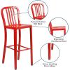 Flash Furniture Gael 30″ Commercial Metal Barstools with Footrest, Vertical Slat Back Bar Height Stools for Restaurants and Kitchens, Set of 2, Silver(Red)
