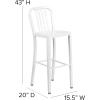 Flash Furniture Gael 30″ Commercial Metal Barstools with Footrest, Vertical Slat Back Bar Height Stools for Restaurants and Kitchens, Set of 2, Silver(White)