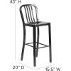 Flash Furniture Gael 30″ Commercial Metal Barstools with Footrest, Vertical Slat Back Bar Height Stools for Restaurants and Kitchens, Set of 2, Silver(Black)