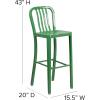 Flash Furniture Gael 30″ Commercial Metal Barstools with Footrest, Vertical Slat Back Bar Height Stools for Restaurants and Kitchens, Set of 2, Silver(Green)