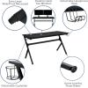 Flash Furniture Gaming Desk and Black Racing Chair Set/Cup Holder/Headphone Hook/Removable Mouse Pad Top – 2 Wire Management Holes(Blue)