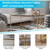 Flash Furniture Greenwich Collection Coffee Table – Modern Clear Glass Coffee Table – Crisscross Brushed Gold Frame