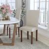 Flash Furniture Greenwich Series Black LeatherSoft Upholstered Panel Back Mid-Century Parsons Dining Chair(Beige Leathersoft)