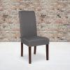 Flash Furniture Greenwich Series Black LeatherSoft Upholstered Panel Back Mid-Century Parsons Dining Chair(Light Gray Fabric)