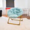 Flash Furniture Gwen Kids Cozy Mini Folding Saucer Chair – Navy Faux Fur Moon Chair – Soft Gold Metal Frame – 23″ Portable Folding Chair For Living Room or Bedroom(Dusty Aqua/Soft Gold)