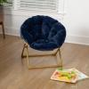 Flash Furniture Gwen Kids Cozy Mini Folding Saucer Chair – Navy Faux Fur Moon Chair – Soft Gold Metal Frame – 23″ Portable Folding Chair For Living Room or Bedroom(Navy Faux Fur/Soft Gold Frame)