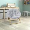 Flash Furniture Gwen Kids Cozy Mini Folding Saucer Chair – Navy Faux Fur Moon Chair – Soft Gold Metal Frame – 23″ Portable Folding Chair For Living Room or Bedroom(Gray/Soft Gold)