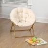 Flash Furniture Gwen Kids Cozy Mini Folding Saucer Chair – Navy Faux Fur Moon Chair – Soft Gold Metal Frame – 23″ Portable Folding Chair For Living Room or Bedroom(Ivory Faux Fur/Soft Gold Frame)
