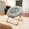 Flash Furniture Gwen Kids Cozy Mini Folding Saucer Chair – Navy Faux Fur Moon Chair – Soft Gold Metal Frame – 23″ Portable Folding Chair For Living Room or Bedroom(Gray/Soft Gold)
