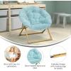 Flash Furniture Gwen Kids Cozy Mini Folding Saucer Chair – Navy Faux Fur Moon Chair – Soft Gold Metal Frame – 23″ Portable Folding Chair For Living Room or Bedroom(Dusty Aqua/Soft Gold)
