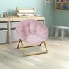 Flash Furniture Gwen Kids Cozy Mini Folding Saucer Chair – Navy Faux Fur Moon Chair – Soft Gold Metal Frame – 23″ Portable Folding Chair For Living Room or Bedroom(Blush/Soft Gold)