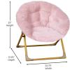 Flash Furniture Gwen Kids Cozy Mini Folding Saucer Chair – Navy Faux Fur Moon Chair – Soft Gold Metal Frame – 23″ Portable Folding Chair For Living Room or Bedroom(Blush/Soft Gold)