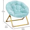 Flash Furniture Gwen Kids Cozy Mini Folding Saucer Chair – Navy Faux Fur Moon Chair – Soft Gold Metal Frame – 23″ Portable Folding Chair For Living Room or Bedroom(Dusty Aqua/Soft Gold)