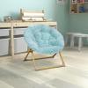 Flash Furniture Gwen Kids Cozy Mini Folding Saucer Chair – Navy Faux Fur Moon Chair – Soft Gold Metal Frame – 23″ Portable Folding Chair For Living Room or Bedroom(Dusty Aqua/Soft Gold)