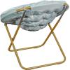 Flash Furniture Gwen Oversize Folding Saucer Chair – Blush Faux Fur Moon Chair – Soft Gold Metal Frame – 38″ Portable Folding Chair – for Dorm and Bedroom(Dusty Aqua/Soft Gold)