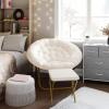 Flash Furniture Gwen Oversize Folding Saucer Chair – Blush Faux Fur Moon Chair – Soft Gold Metal Frame – 38″ Portable Folding Chair – for Dorm and Bedroom(Ivory Faux Shearling Fabric/Soft Gold Frame)