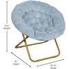 Flash Furniture Gwen Oversize Folding Saucer Chair – Blush Faux Fur Moon Chair – Soft Gold Metal Frame – 38″ Portable Folding Chair – for Dorm and Bedroom(Aqua Fabric/Soft Gold Frame)