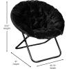 Flash Furniture Gwen Oversize Folding Saucer Chair – Blush Faux Fur Moon Chair – Soft Gold Metal Frame – 38″ Portable Folding Chair – for Dorm and Bedroom(Black Fabric/Black Frame)